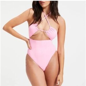 Good American Halter One Piece Cutout Swimsuit Size